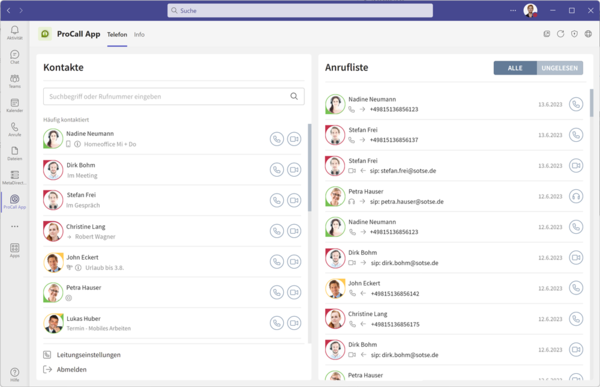 Softwareabbildung ProCall App für Microsoft Teams