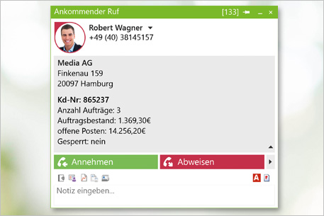 Anruffenster ProCall Enterprise Darstellung Software