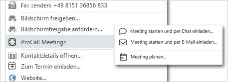 Kontextmenue ProCall Enterprise Screenshot